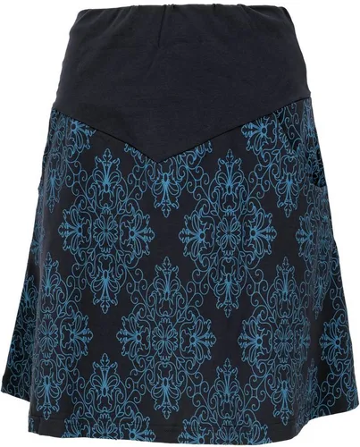GURU SHOP Minirock aus Bio-Baumwolle - Boho Tellerrock in Blau, Damen, Size:S - Luftiger Boho-Rock mit dezentem Druck und praktischen Taschen. Der elastische Bund sorgt für hohen Tragekomfort. Ideal für entspannte Sommerlooks.