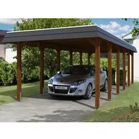SKAN HOLZ Spreewald Einzelcarport mit schwarzer Blende - Robuster Flachdach-Carport aus hochwertigem Holz, inklusive Pfostenanker für stabile Befestigung – ideal für den Schutz Ihres Fahrzeugs.