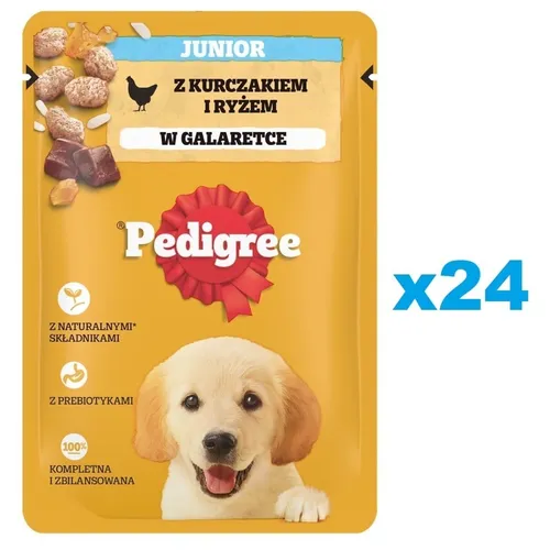 24x100 g PEDIGREE Nassfutter mit Huhn und Reis in Gelee für Welpen