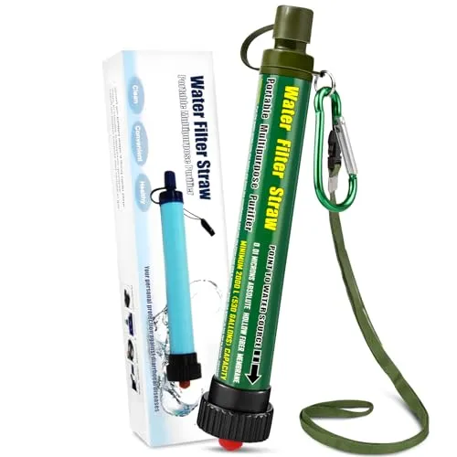 TEUEN Wasserfilter Outdoor 2000L Mini Tragbarer Camping Wasseraufbereitung Entfernt 99.99% Bakterien Filter auf 0,01 Microns für Wandern Trekking Reisen und Notbereitschaft (Grün 1 Pack)