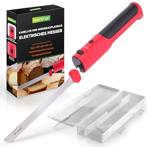 NutriChef Allesschneider Elektrisch – Kabelloses Messer mit USB-C und 29 cm Klinge