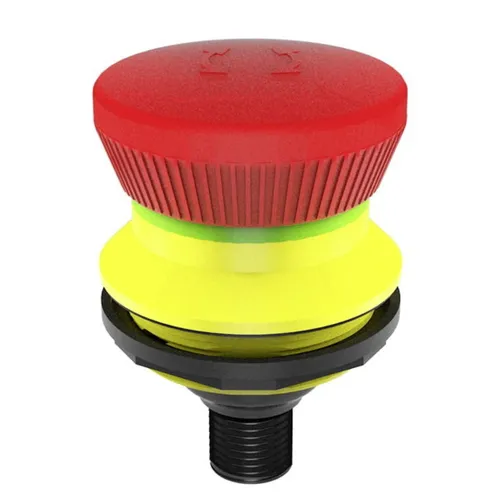 Schlegel Not-Aus-Schalter 2 Öffner, 1 Schließer IP65 - Robuster Not-Halt-Schalter mit 5-poligem M12-Anschluss, ideal für sichere Anwendungen in rauen Umgebungen.