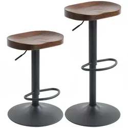 HOMCOM Barhocker 2er Set, Höhenverstellbar und Drehbar aus Ulmenholz