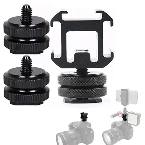 Cold Shoe Mount aus Metall, 1 Stück Dreifach Blitzschuh Adapter, 2 Stück 1/4