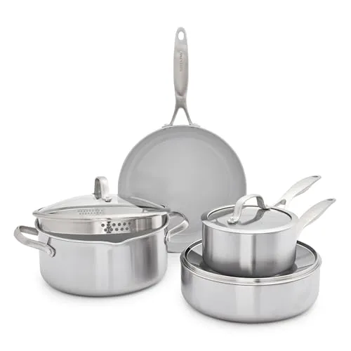 GreenPan Venice Pro Tri-Ply 7-teiliges Kochgeschirr Set - Topf- & Pfannensets, gesundes PFAS-freies Kochgeschirr mit langlebiger keramischer Antihaftbeschichtung für müheloses Kochen und einfache Reinigung