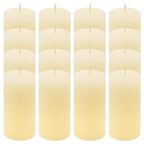 Rustik-Kerze Höhe 10 cm Ø 5 cm lange Brenndauer Rund-Kerze Säulenkerzen Kerzen-Deko Tafelkerzen Weihnachts-Kerzen Hochzeits-Deko (creme, 16)