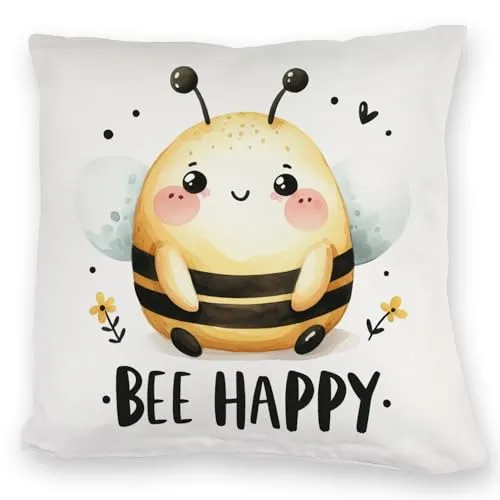 speecheese Biene Bee Happy Kuschelkissen Niedliche Cartoon-Zeichnung Dick flauschig Freundlich glücklich Perfekte Dekoration für jedes Zuhause