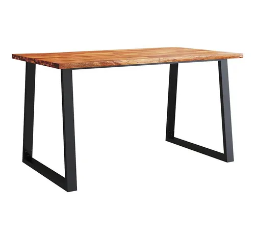 furnicato Esstisch Echtholz mit U-Beinen 140x80x75 cm - Der furnicato Esstisch aus echtem Holz mit U-Beinen ist ideal für Ihr Esszimmer. Die robuste Tischplatte mit natürlicher Baumkante und schützendem Öl-Finish sorgt für langlebige Schönheit. Modernes Design trifft auf hohe Stabilität.