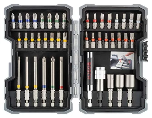 Bosch 43 tlg. Schrauberbits und Steckschlüssel Set - Werkzeug-Set für vielseitige Schraubarbeiten, mit optimierter Härte und farbcodierten Bits für schnelle Übersicht. Ideal für Heimwerker und Profis.