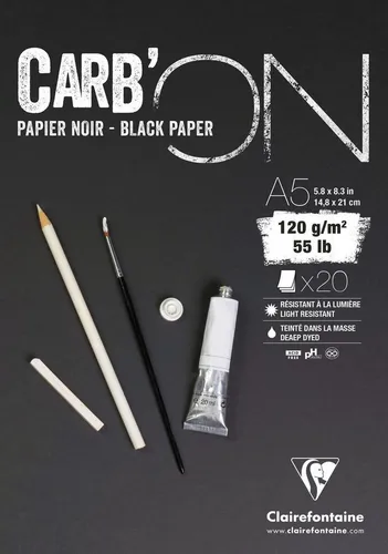 CLAIREFONTAINE Zeichenpapier Clairefontaine Carb'On A5 Schwarz 120g 20Bl