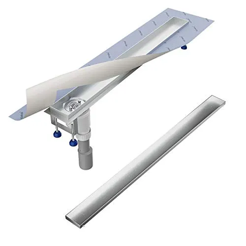 Aquabad Duschrinne SDS Pro 80 cm – Edelstahl Komplettset - Hochwertige Duschrinne aus Edelstahl mit Haarsieb und seitlichem Abgang. Ideal für eine einfache Montage dank selbstklebendem Dichtvlies und inklusive Styroporeinsatz für Schutz während der Installation.