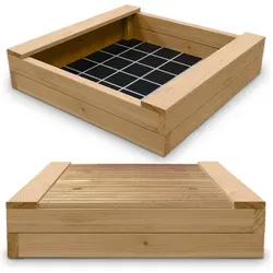 Gartenwelt Riegelsberger Massiver Sandkasten Bulle 180 x 180 cm - Robuster Sandkasten aus langlebigem Lärchenholz mit passendem Deckel, Sitzbrettern und Bodenplane – ideal für stundenlangen Spielspaß im Garten.