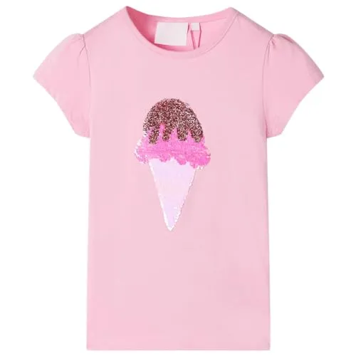 Kinder T-Shirt Rundhalsausschnitt Kurzarmshirt Kindershirt Mädchen Hellrosa 116