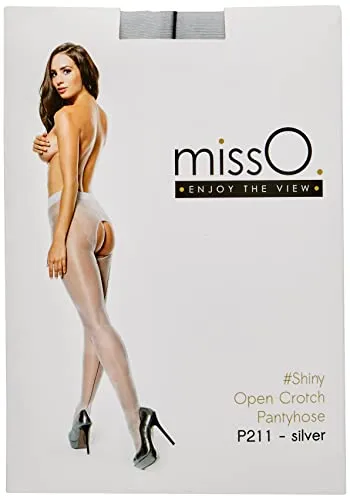 Miss O Glänzende Ouvert Strumpfhose mit Rücknaht, Schrittoffen, Silver, Large / X-Large
