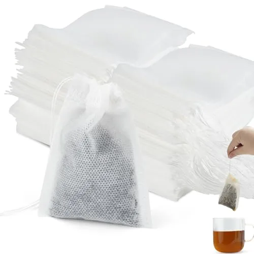 Vonsera 100 Stück Teefilter für Losen Tee 7 X 9cm, Teefilter Einweg Teebeutel mit Kordelzug, wiederverwendbar, für Tee, Gewürze,Vanille, Lavendel, Kaffee (Weiß)
