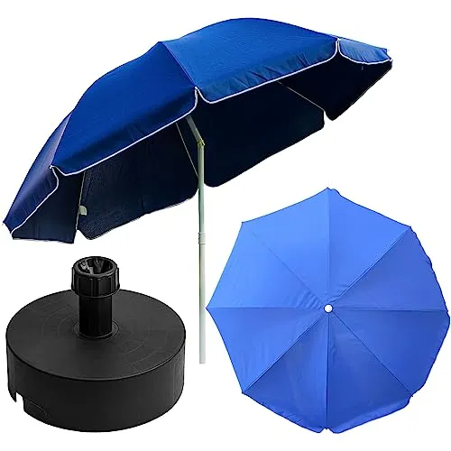 Komplett-Set Sonnenschirm + Schirmständer für den Garten Material Polyester/Stahl/Polypropylen Farbe Blau Groß D 220cm H 230cm Ständer Graphit D 40cm touristisch leicht bremsfunktion Modern Funktionel