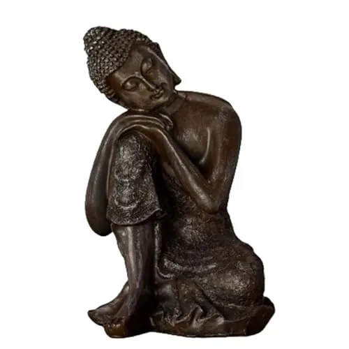 Statue Buddha Thai Penseur - Zen und Feng Shui Dekoration - Objekt Glücksbringer - Zen Geschenkidee - Dekoration Büro, Schlafzimmer, Wohnzimmer ... - Höhe: 18cm - Farbe Bronze - Zen'Light