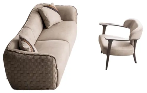 Elegantes Möbelset: Sofa und Sessel im modernen Design - Abteilung: Erwachsene, 3 Sitzplätze, stilvolles Möbelset für das Wohnzimmer, inklusive Kissen, hochwertige Verarbeitung, keine Montage erforderlich.