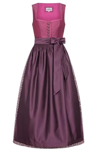 Nübler Dirndl lang Damen - Beere, 2-teilig inkl. Kleid & Schürze - Traditionelles Damen Dirndl im Landhausstil, 90cm Rocklänge. Hochwertige Trachtenmode mit elegantem Schnitt und aufwendigen Details, ideal für festliche Anlässe und das Oktoberfest.