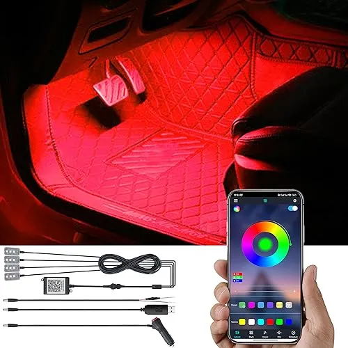 TABEN Auto Fußraum Atmosphärenlicht Kit Musiksynchronisation Mehrfarbig RGB 16 Millionen Farben USB Ambientebeleuchtung Kit, Sound-Active-Funktion und drahtlose Bluetooth-APP-Steuerung DC 12V