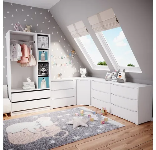 Vicco Kinderkleiderschrank Elmo 100 x 200 cm - Offener Kinderkleiderschrank in Weiß, ideal für das Kinderzimmer. Mit Faltboxen, Hängebereich und verstellbaren Regalen für praktische und kindgerechte Aufbewahrung.