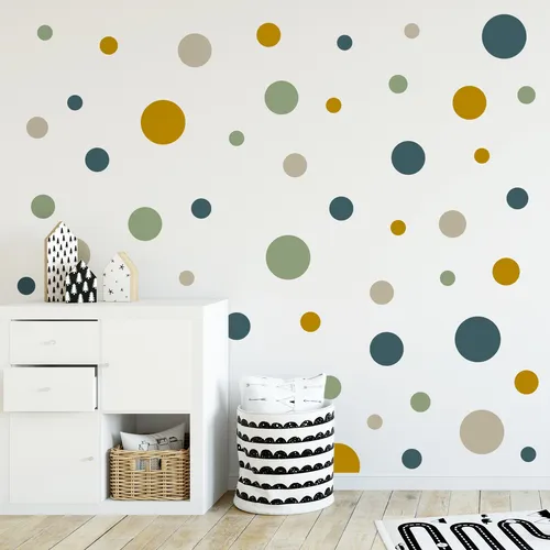 Wandtattoo Kreise Set 120 Stück Blau Grün Senf Beige Punkte Sticker Y068