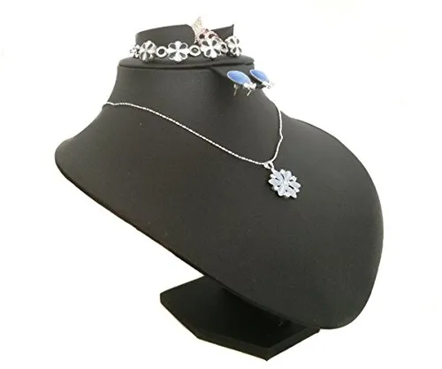 Yudu Schmuckbüste für Schmuckset Armband Ring Kette Ohrsteck H19,50cm (Kunstleder schwarz)