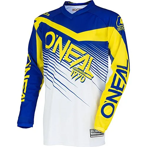 O'NEAL | Motocross-Jersey Langarm | MX Enduro | Gepolsterter Ellbogenschutz, V-Ausschnitt, atmungsaktiv | Element Jersey Racewear | Erwachsene | Blau Gelb | Größe M