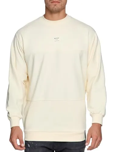 Indicode Herren INBridge Sweatshirt mit RIPP-Bündchen aus Baumwoll-Mix | Sweater Pullover für Männer White Asparagus, XL