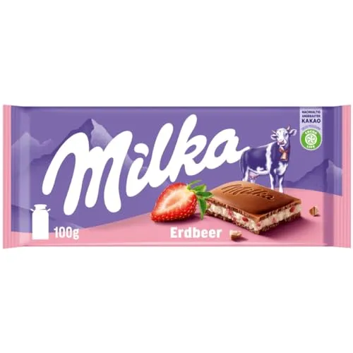 Milka Erdbeer – Alpenmilch-Schokolade mit fruchtiger Milchcrème und Erdbeerstückchen – 100g