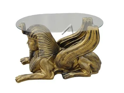 Ägypten Glastisch Couch mit Sphinx-Motiv - Eleganter Beistelltisch aus Glas mit goldfarbener Sphinx, ideal für jedes Zimmer und als stilvolles Deko-Element.
