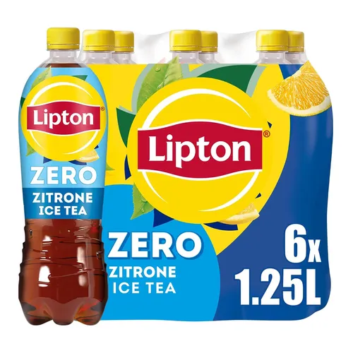 LIPTON ICE TEA Zero Lemon, Zuckerfreier Eistee mit Zitronen Geschmack, EINWEG (6 x 1.25 l)
