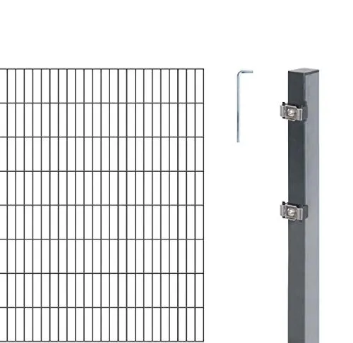 Alberts 651244 Doppelstabmattenzaun 16 tlg. Komplette Zaunlösung - Maschendrahtzaun aus verzinktem Stahl, anthrazit, 14 m lang und 160 cm hoch. Ideal für Sicherheit und Stil im Garten. Inklusive Pfosten und Montageschlüssel.