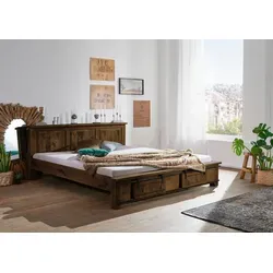 Bett Mango 180x200 braun lackiert RAILWAY #442 in braun von Massivholzmöbel24