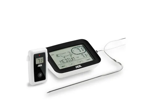 ADE BBQ1408 Funk-Bratenthermometer mit Touch-Display - Das ADE BBQ1408 Funk-Bratenthermometer vereinfacht das Kochen mit einem intuitiven Touch-Display und einem Funkempfänger für maximale Flexibilität. Ideal für präzises Garen von Fleisch mit voreingestellten Garstufen.