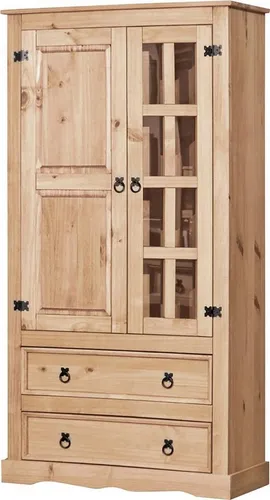 Möbilia Vitrine | 2 Türen, 2 Schubladen | Massivholz