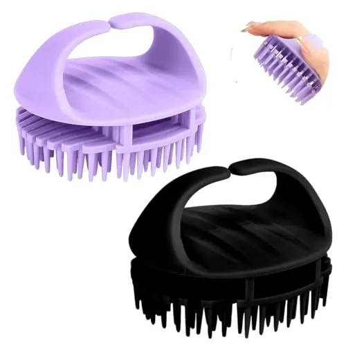 MIUPOO Kopfhautmassagegerät, Haar-Shampoo-Bürste mit langen Borsten, Silikon-Kopfhautschrubber, Haarduschbürste, Haarwaschwerkzeug für Schuppen, bequeme Kopfhautbürste, Dusche, 2 Stück