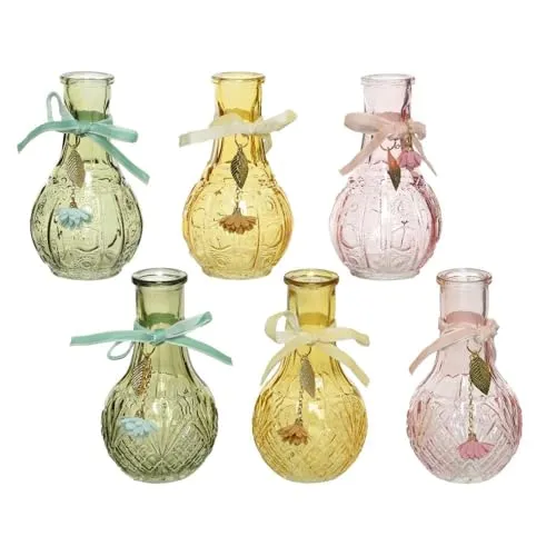 Vase Blumenvase Tischvase bunt pink grün gelb Höhe 11,5 cm - 3er Set