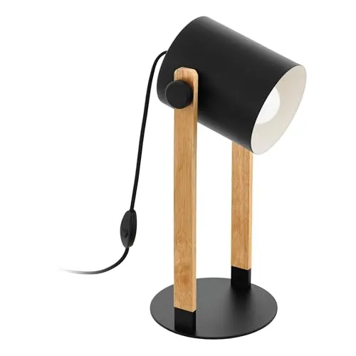EGLO Tischlampe Hornwood - Vintage Tischleuchte im Industrial Design - Tischlampen mit modernem Materialmix aus FSC zertifiziertem Holz und Stahl, ideal für Wohnzimmer, Schlafzimmer und mehr. Inkl. Schalter am Kabel für einfachen Betrieb.