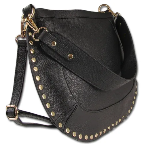 Toscanto Damen Schultertasche aus echtem Leder - Elegante Umhängetasche aus feinem Kalbsleder mit Nietendesign, ideal für den täglichen Gebrauch. Größe: 36 x 29 cm, bietet viel Platz für Ihre Essentials.