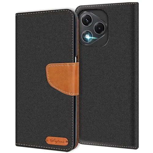 CoolGadget Handyhülle Stoff für Honor 400 Lite Textil Wallet Case, Stoff-Design mit Magnetverschluss & Kartenfächern, kompatibel mit Honor 400 Lite (6,7 Zoll), Schwarz
