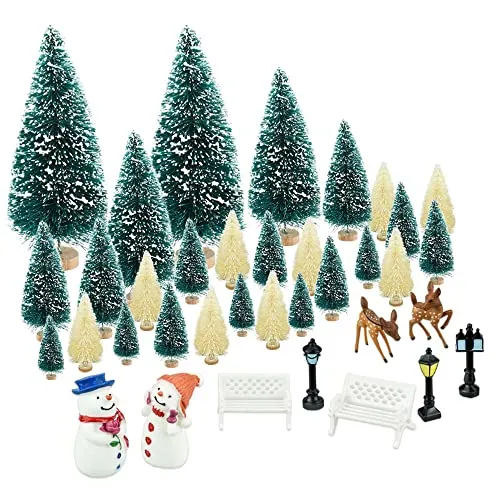 KBNIAN Weihnachten Mini Modell Ornamente 36 Stück Xmas Style Miniatur Ornamente Kits Klein Tannenbaum Weihnachtsfiguren Deko Ornament für Home Garden Tischdeko Schaufenster