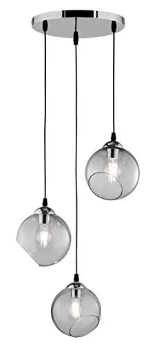 TRIO R30073054 Pendelleuchte Clooney 3x42W | E27 - Moderner Kronleuchter - Lampen - Moderner Kronleuchter aus Metall und Glas in Chrom-Rauchfarbe, ideal für Wohnzimmer oder Küche, mit hochwertiger Verarbeitung und zeitgemäßem Design.