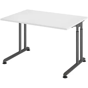 Hammerbacher Schreibtisch Z-Serie, höhenverstellbar, 120 x 68-82 cm, weiß/graphit - Hochwertiger Kinderschreibtisch mit C-Fußgestell, manuell höhenverstellbar für ergonomisches Arbeiten und ideal für wachsende Kinder. Strapazierfähige melaminharzbeschichtete Spanplatte.