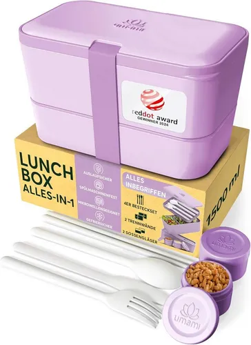 Umami Lunchbox Erwachsene - Auslaufsichere Bento Box mit Besteck und Fächern - Bento Box für Erwachsene mit 1500 ml, ideal für Büro und Picknick. Auslaufsicheres Design und leicht zu reinigen, perfekt für geschäftige Profis!