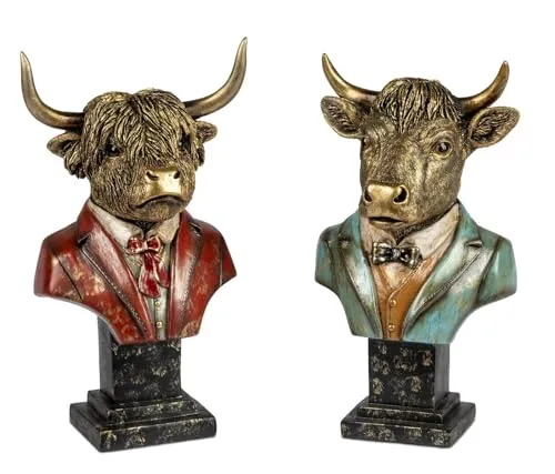 Stier Kopf Büste - Handgefertigte Deko Skulptur für Innen und Außen - Figuren, Skulpturen & Statuen - Wetterfeste, handbemalte Stier Büste aus Polyresin, ideal für Tierliebhaber und Vintage-Dekoration.