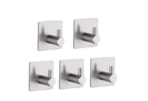 TECBULL Handtuchhaken Klebehaken aus Edelstahl, Wandhaken selbstklebend, Küche, Bad, Flur, Ankleide, Waschküche, Gästezimmer, WC, Badezimmer, Schlafzimmer, etc, (5-St), rostfrei durch hochwertiges Edelstahl