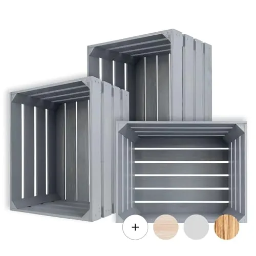 Creative Deco Große Holzkiste Grau 50 x 40 x 30 cm - Dekorative Boxen & Kästen, hochwertige Kiefernholz-Kiste in Vintage-Optik, ideal für Aufbewahrung, Deko oder DIY-Projekte.