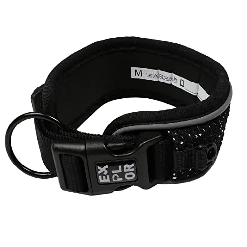 duvoplus, Ultimate Fit Comfy Control Halsband mit reflektierenden Nähstreifen, Größe L – 45-51 cm, Granit, Schwarz, für Hunde, strapazierfähige und schnell trocknende Materialien