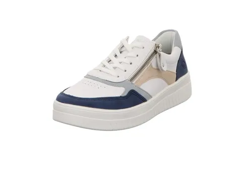 Remonte Plateausneaker - Sportlicher Freizeitschuh in Blau-Weiß - Sneaker mit schmaler Form und 4 cm Absatzhöhe, ausgestattet mit Lite'n Soft-Technologie für optimalen Tragekomfort und gepolstertem, herausnehmbarem Fußbett.